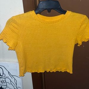 Shein Ribbed Lettuce-Edge Cropped Tee